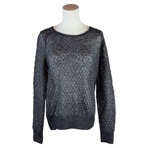 Hinge Metallic Black Gold Knit Pullover Sweater Wool Blend - Size M